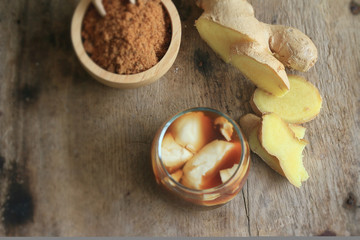 Fototapeta na wymiar soybean curd and fresh ginger
