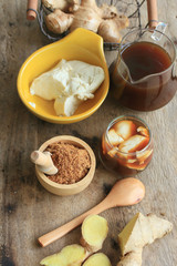 Fototapeta na wymiar soybean curd and fresh ginger
