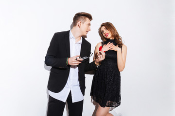 Attractive confident young man making proposal to his girlfriend