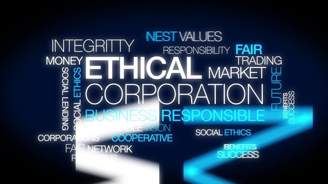 Ethical corporation business responsible ethics corporate word tag cloud animation