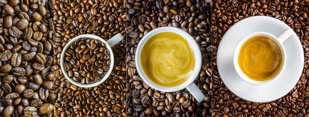 Coffee collage - four detailed shots of coffee