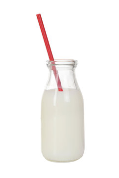 isolated glass milk with straw
