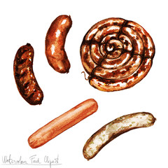 Watercolor Food Clipart - Sausages