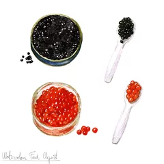 Foto auf Acrylglas Aquarell Essen Clipart - Lachsrogen und Störkaviar © nataliahubbert