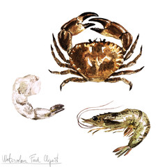 Watercolor Food Clipart - Crab and Shrimp