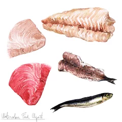 Dekokissen Aquarell Essen Clipart - Fischfilet © nataliahubbert
