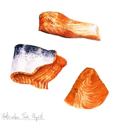 Foto op Canvas Watercolor Food Clipart - Salmon fillet © nataliahubbert