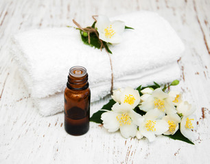 Massage towels and jasmine flowers