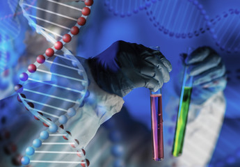 close up of scientist making test in laboratory