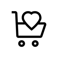 Shopping cart, heart, valentine's day, love line icon.