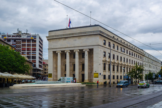 Croatian national bank in Zagreb and adjacent trg hrvatskih velikana square