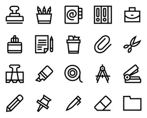 Stationery line icon set.