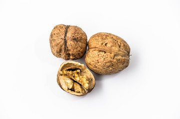 Walnuts on a white background.