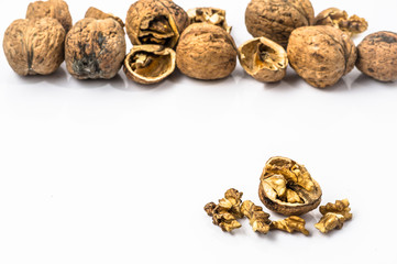 Walnuts on a white background.