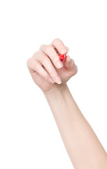 Female hand is ready for drawing with red marker