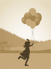 Silhouette of children with balloon.