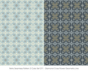 Retro Seamless Pattern 2 Color Set_271 Diamond Cross Flower Geometry Line
