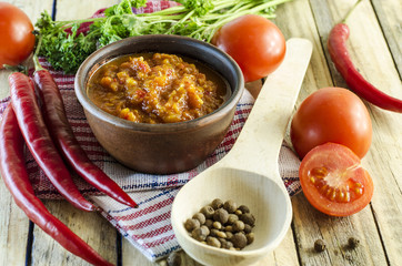 adjika spicy snack and its ingredients