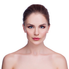Fototapeta premium Beautiful Young Woman Touching Her Face.Fresh Healthy Skin.Isola