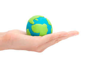 Hand hold the earth. Concept save green planet.