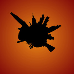 London circular skyline sunset illustration