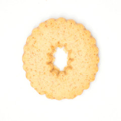 letter O made of cracker cookie isolated on white background.