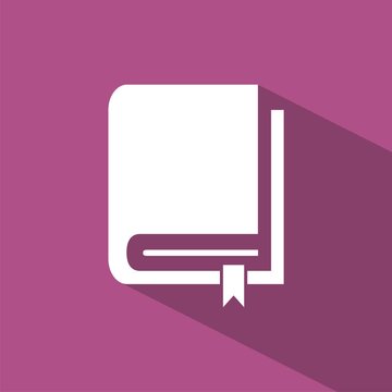 Icono de un libro cerrado sobre un fondo morado. Ilustraci&oacute;n vectorial