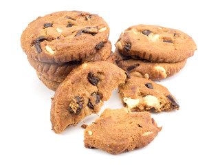 Chocolate chip cookies on white background