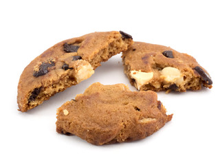 Chocolate chip cookies on white background