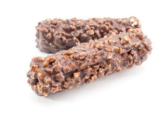 Chocolate chip cookies on white background