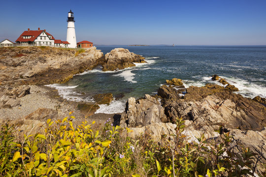 Portland Head Lighthouse, Maine, USA on a sunny day