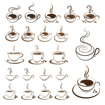 clipart set hot coffee cup vector