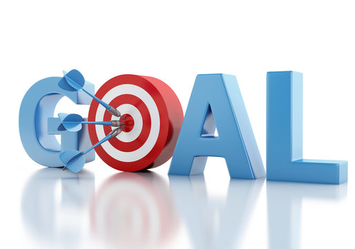 3d Business goal text and red target.