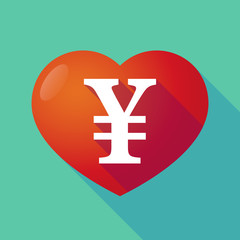 Obraz premium Long shadow red heart with a yen sign