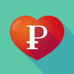 Obraz premium Long shadow red heart with a ruble sign