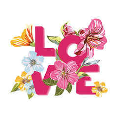 A Vector of Flowers and inscription Love