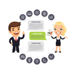 Speaking Businessmen Infographic with Icons