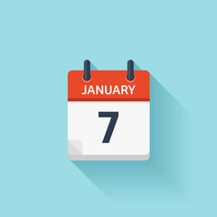 January 7. Vector flat daily calendar icon. Date and time, day, month. Holiday.