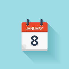 January 8. Vector flat daily calendar icon. Date and time, day, month. Holiday.