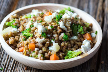 Buckwheat with  vegetables and feta cheese