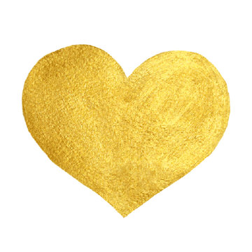 Heart Love Gold Watercolor Texture Paint Stain. Golden design element. 