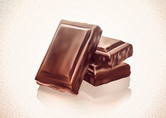 Chocolate blocks stack on white background. Gradient Mesh. EPS10. 
