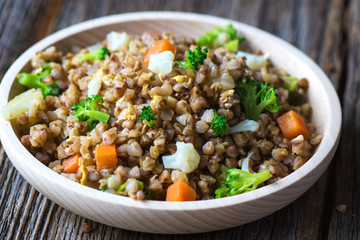Buckwheat with  vegetables and feta cheese