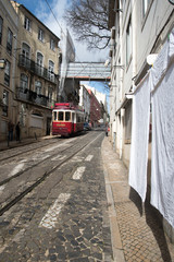Fototapeta premium Streetcar rails in Lisbon, Portugal.
