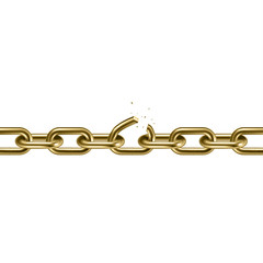 Metal golden broken chain 3D. Freedom concept. Vector illustration.