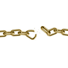 Metal golden broken chain 3D. Freedom concept. Vector illustration.