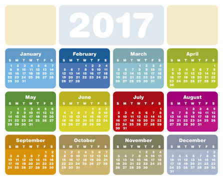 Colorful Calendar for Year 2017, in vector format.