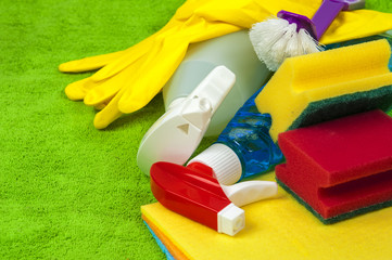 Colorful cleaning equipment. Cleaning conception.