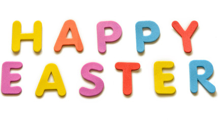 Text of big colorful letters Happy Easter on the white. Isolated