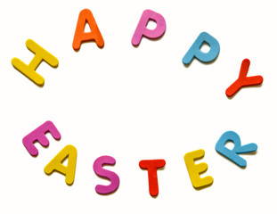 Text of colorful letters Happy Easter in the form of a semicircle.  For greeting card